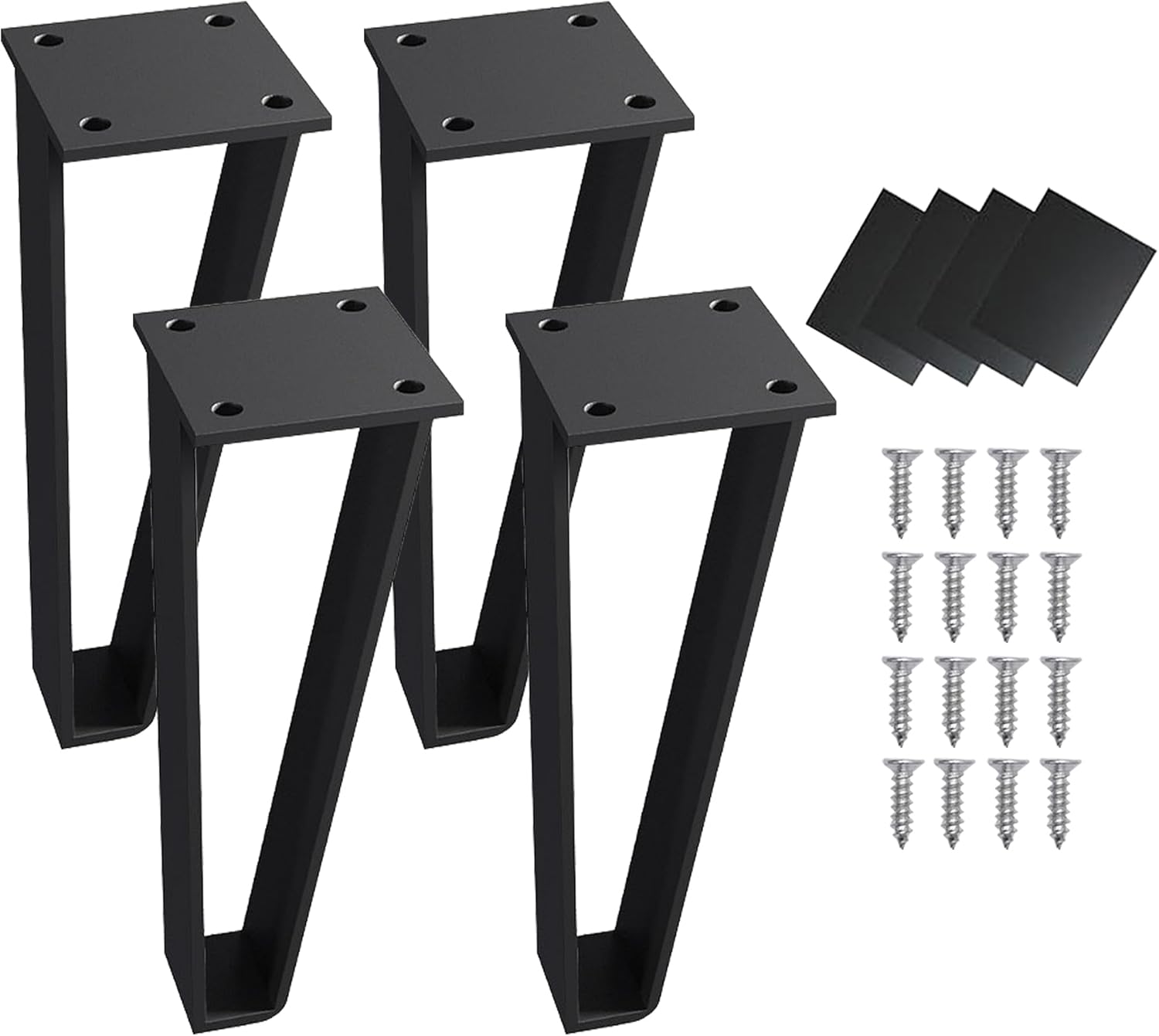 Patas de mesa de metal INMOZATA de 41 cm, fabricadas en acero resistente al óxido con un diámetro de 10 mm. Incluyen 4 almohadillas de goma antideslizantes y tornillos para fácil instalación. Diseño industrial y moderno, ideales para mesas de comedor, cómodas y escritorios. Disponibles en 3 alturas: 10 cm, 20 cm y 41 cm.