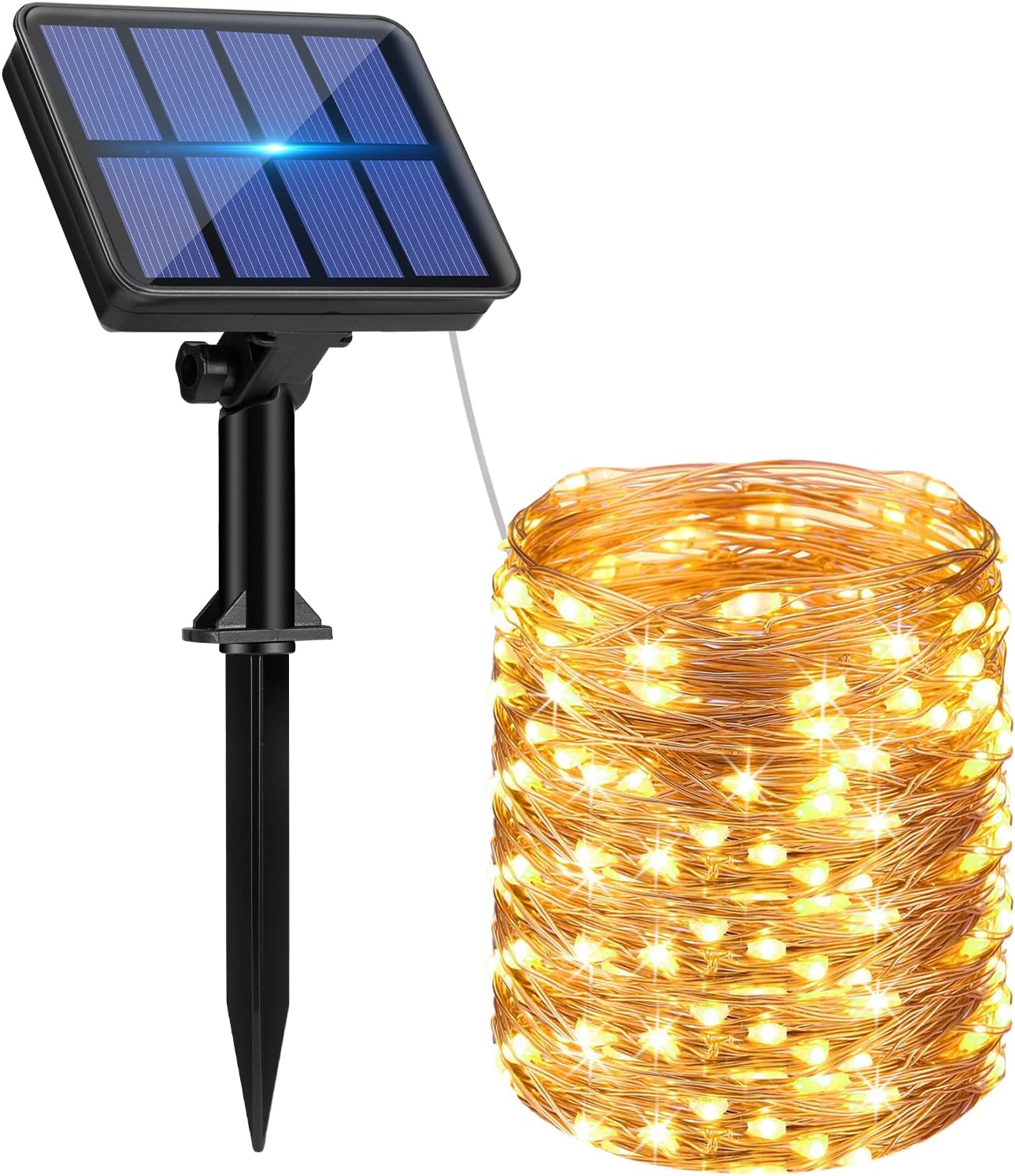 Guirnalda de luces solares para exteriores btfarm, 1 x 22 m, 220 LED, resistente a la intemperie, 8 modos, IP65, impermeable, con alambre de cobre, para jardín, patio, árbol, fiesta (blanco cálido)