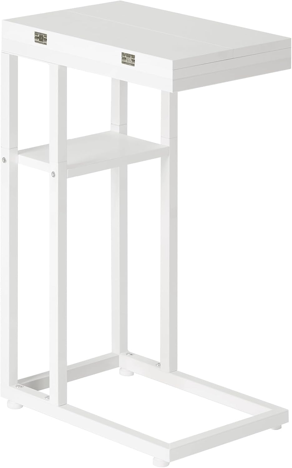 HOOBRO Mesa Auxiliar de Sofá en Forma de C Plegable, Mesa Pequeña de Centro de Estilo Industrial, Mesa de Café con Estante de Almacenamiento, Blanco EWW29SF01