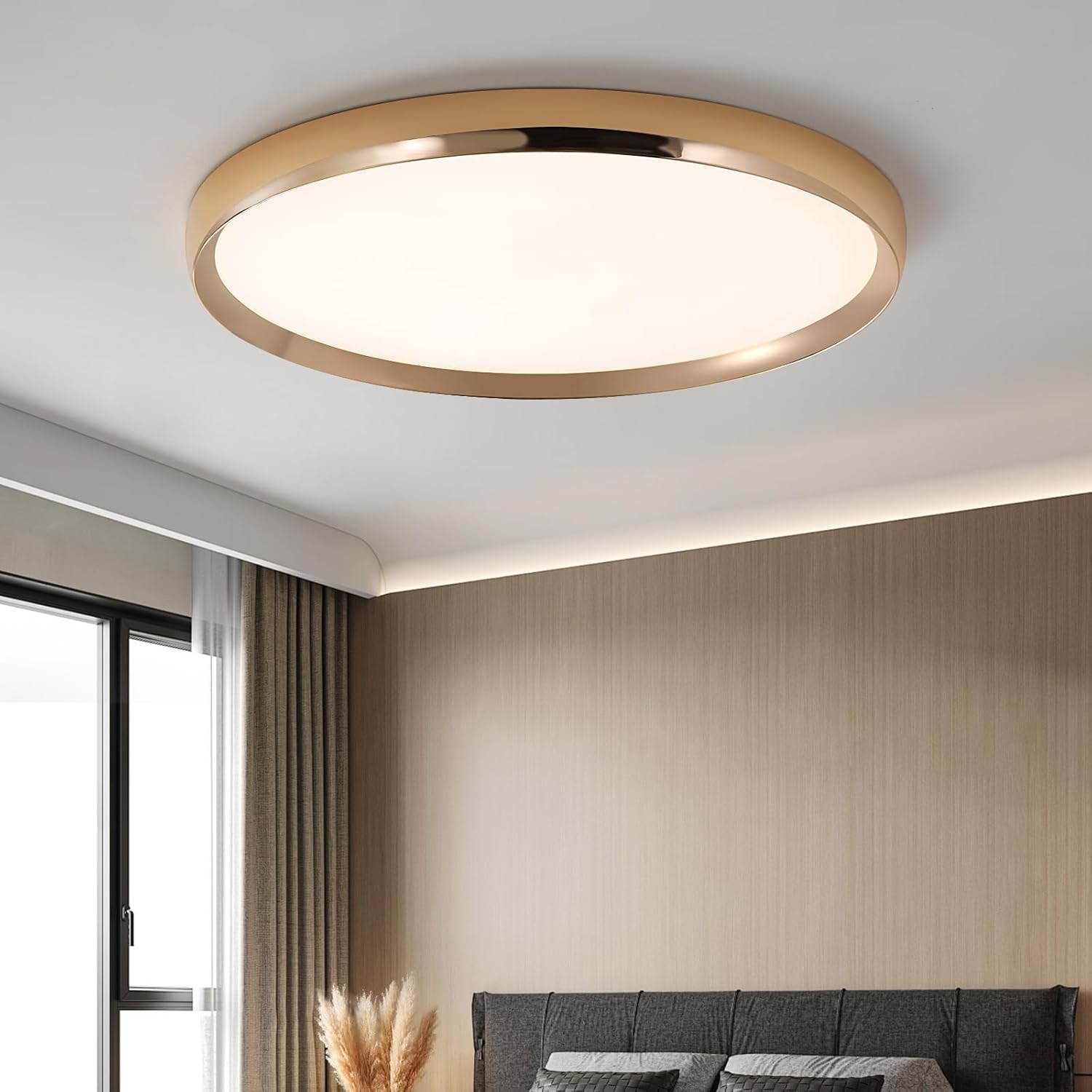 Lámpara de techo LED Fordeson de 50 cm, color dorado, regulable – Lámpara de dormitorio ultradelgada y plana, 40 W, 3000 K-6000 K – Iluminación moderna para cocina, sala de estar, baño, oficina y oficina en casa.