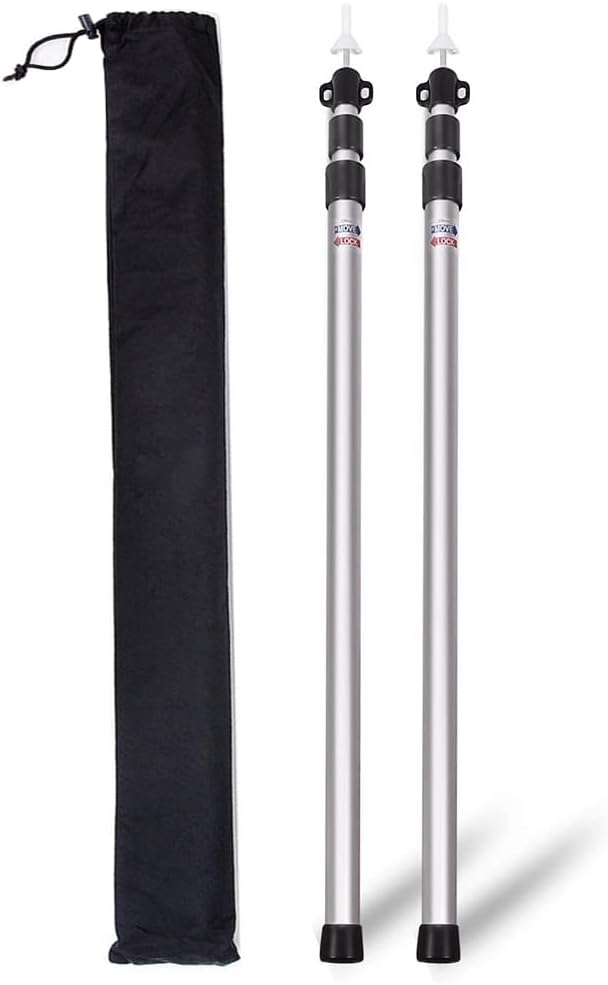 Poste telescópico para lona Umisu, de aluminio, 3 m, soporte para tienda de campaña, ajustable, para lona, ??sombra, tienda de campaña, camping, accesorio para toldo, lona, ??jardín (120 – 300 cm), 2 piezas