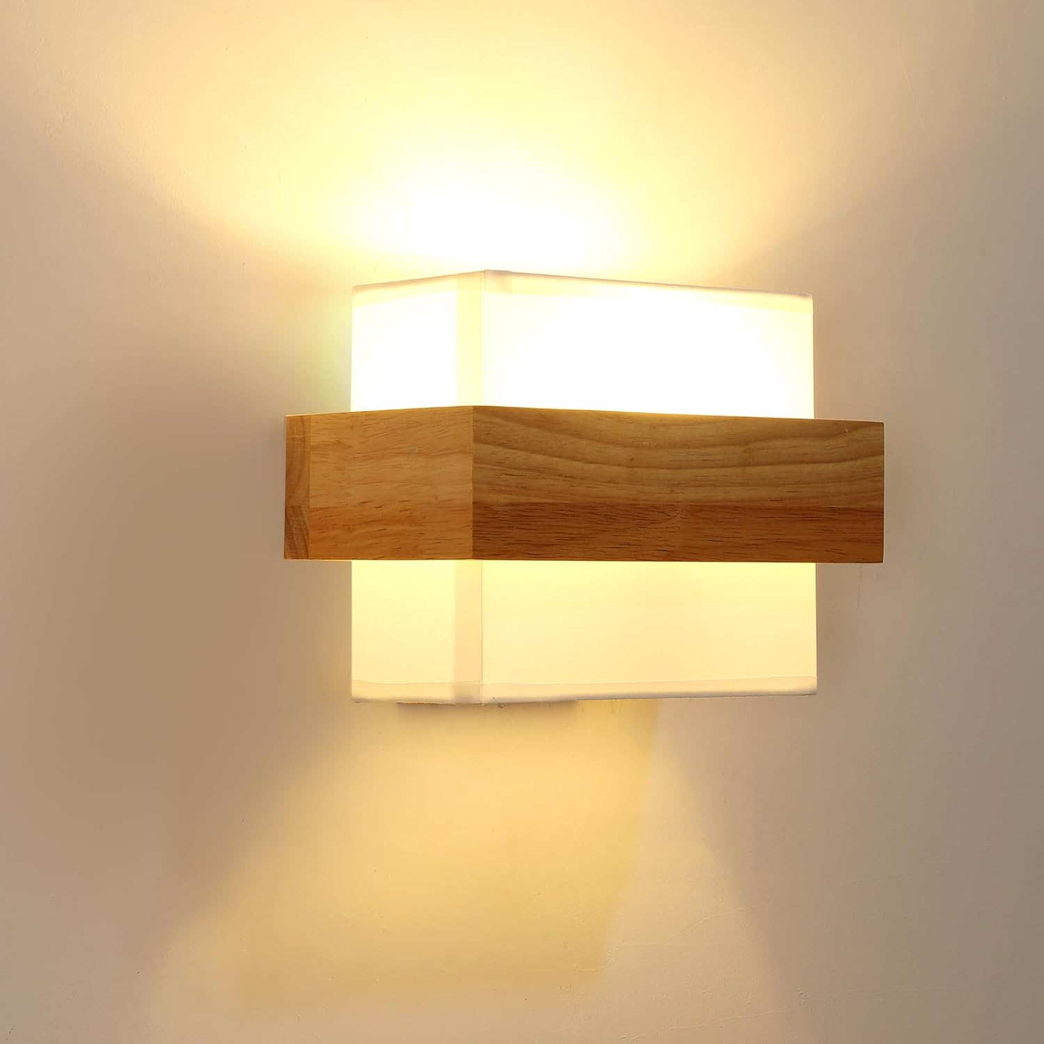 Lámpara de pared de madera DELIPOP para interiores, lámpara de pared cuadrada vintage con pantalla de tela, iluminación industrial E27 para sala de estar, dormitorio, pasillo, comedor, cocina.