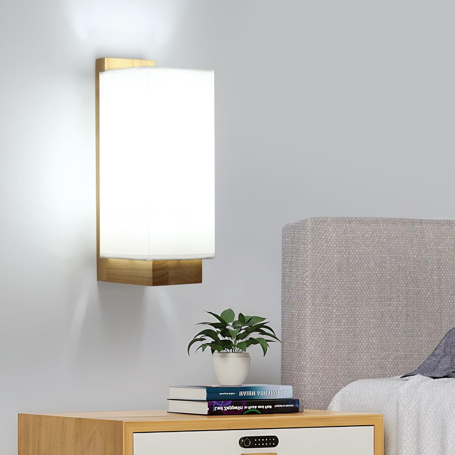 Lámpara de pared de madera DELIPOP para interiores, lámpara de pared vintage con pantalla de tela, iluminación moderna para dormitorio, pasillo, sala de estar, comedor, cocina y escalera.