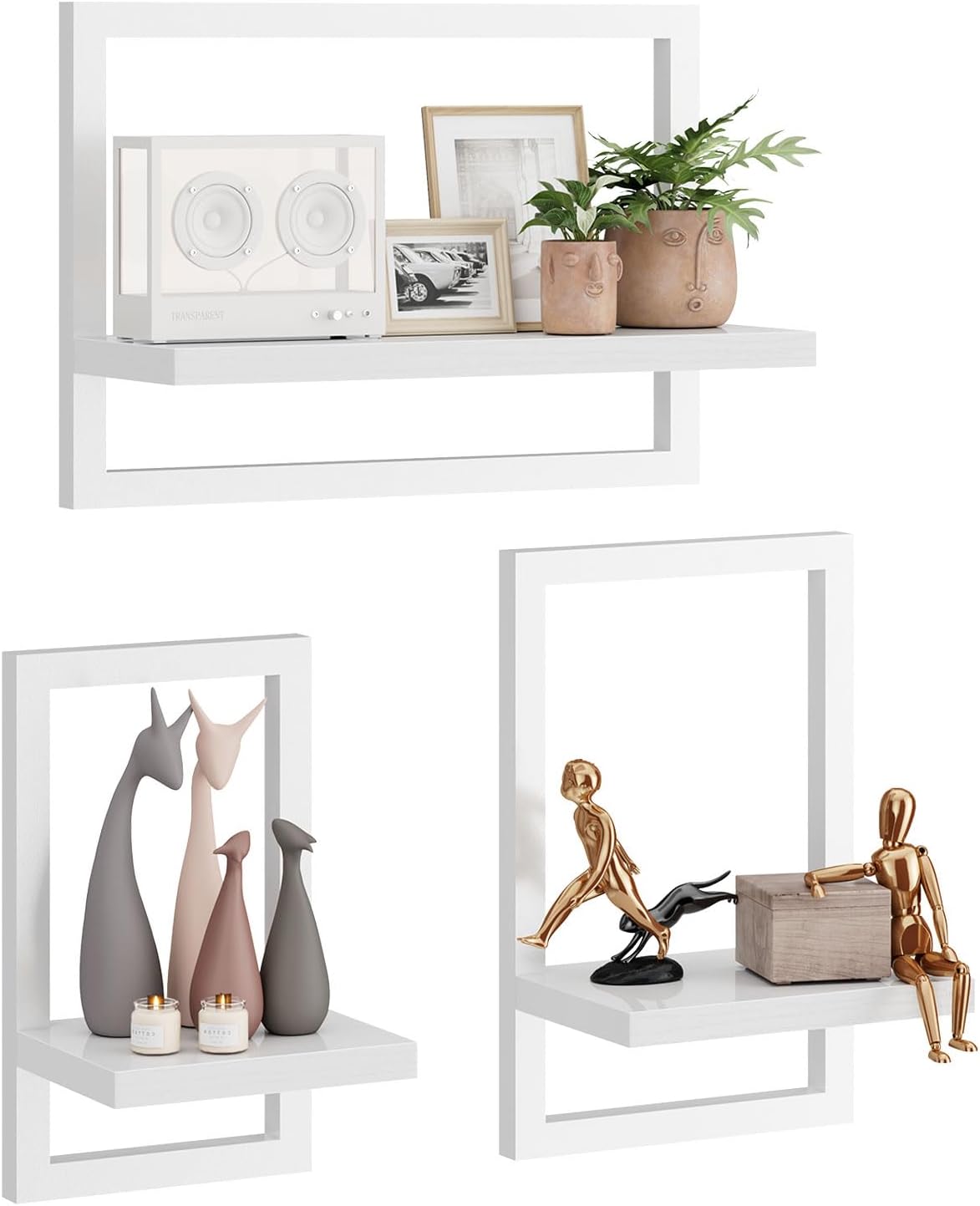 Estante flotante de pared IBUYKE, juego de 3, estantes colgantes para almacenamiento, expositores, estantería cuadrada para salón, oficina, dormitorio, baño y cocina, madera clara TFS001R