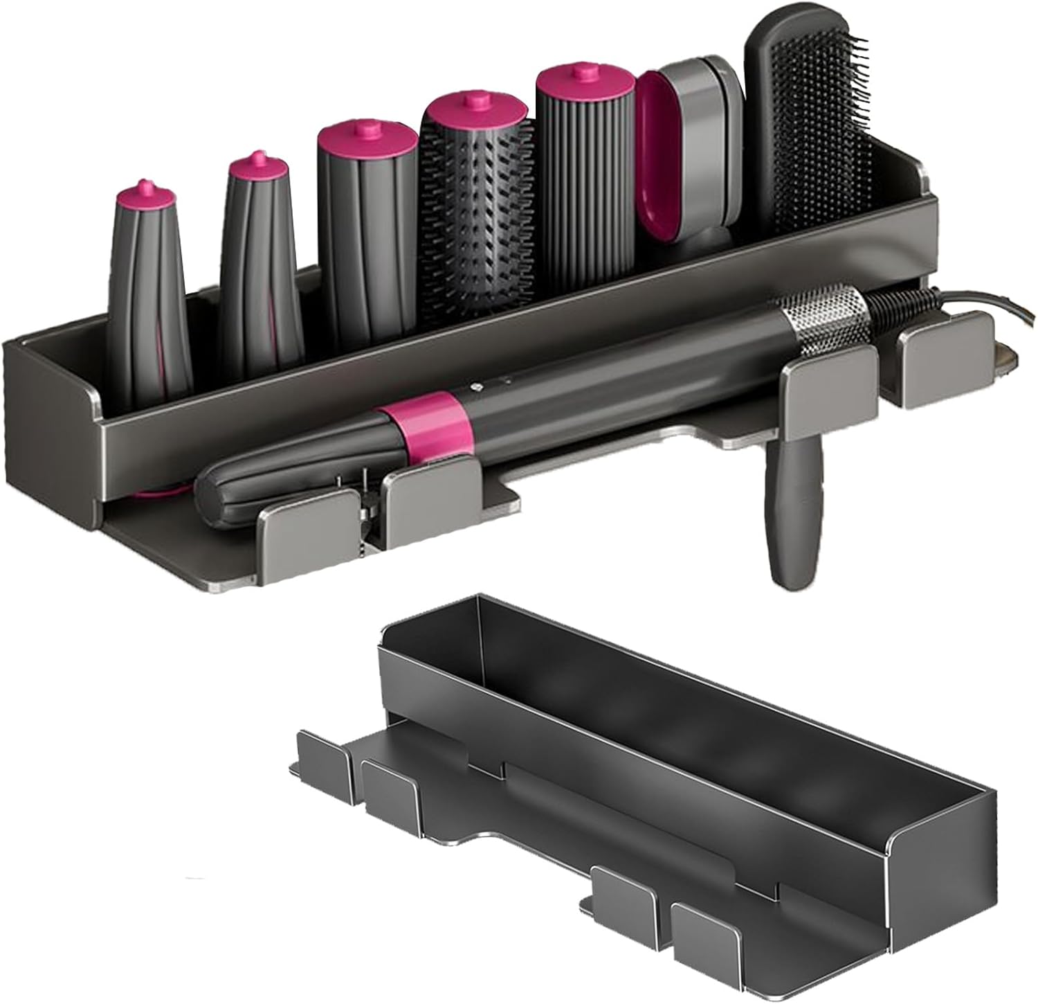 Soporte de pared para secador de pelo Kamanan sin taladrar, soporte para secador de pelo, accesorio para rizador y estilizador, soporte autoadhesivo para secador de pelo, soporte de pared para plancha Dyson Airwrap (gris)