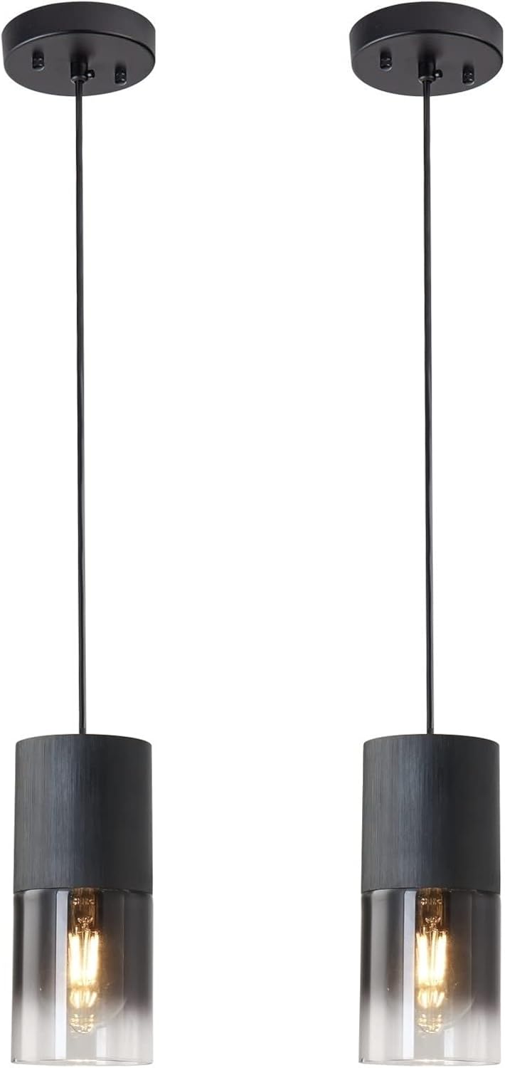 Lámpara colgante industrial de cristal Peskoe (2 unidades) con batería, no requiere conexión eléctrica, funciona con pilas, luz colgante con mando a distancia para isla de cocina, lámpara colgante recargable.