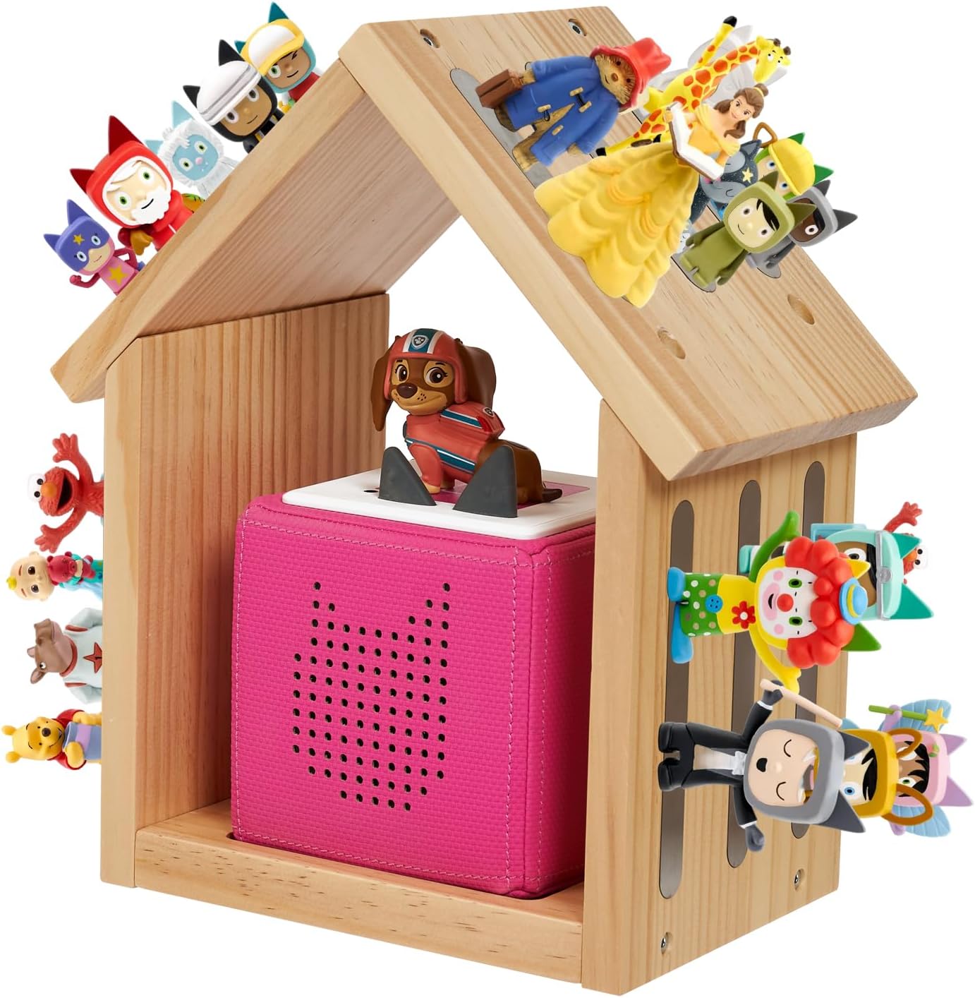 Estantería Gieanoo Tonie, estante de almacenamiento Tonie con forma de casa para 20-24 Tonies, estantes flotantes de pared de madera para niñas y niños