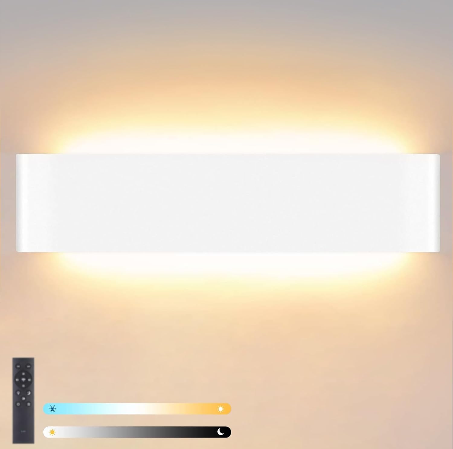 Aplique LED de pared para interior Lightsjoy de 28 W, regulable con mando a distancia, moderno de 40 cm, blanco, con iluminación vertical para escaleras, salón, dormitorio y pasillo (2700 K-6500 K)