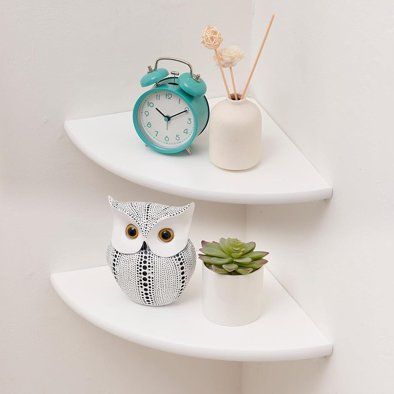Estantería de esquina Gieanoo, estante colgante blanco, madera maciza de roble, juego de 2, estante de esquina blanco con extremos redondos, estante de pared de madera, estante de estilo rústico vintage para dormitorio, sala de estar, 22 cm