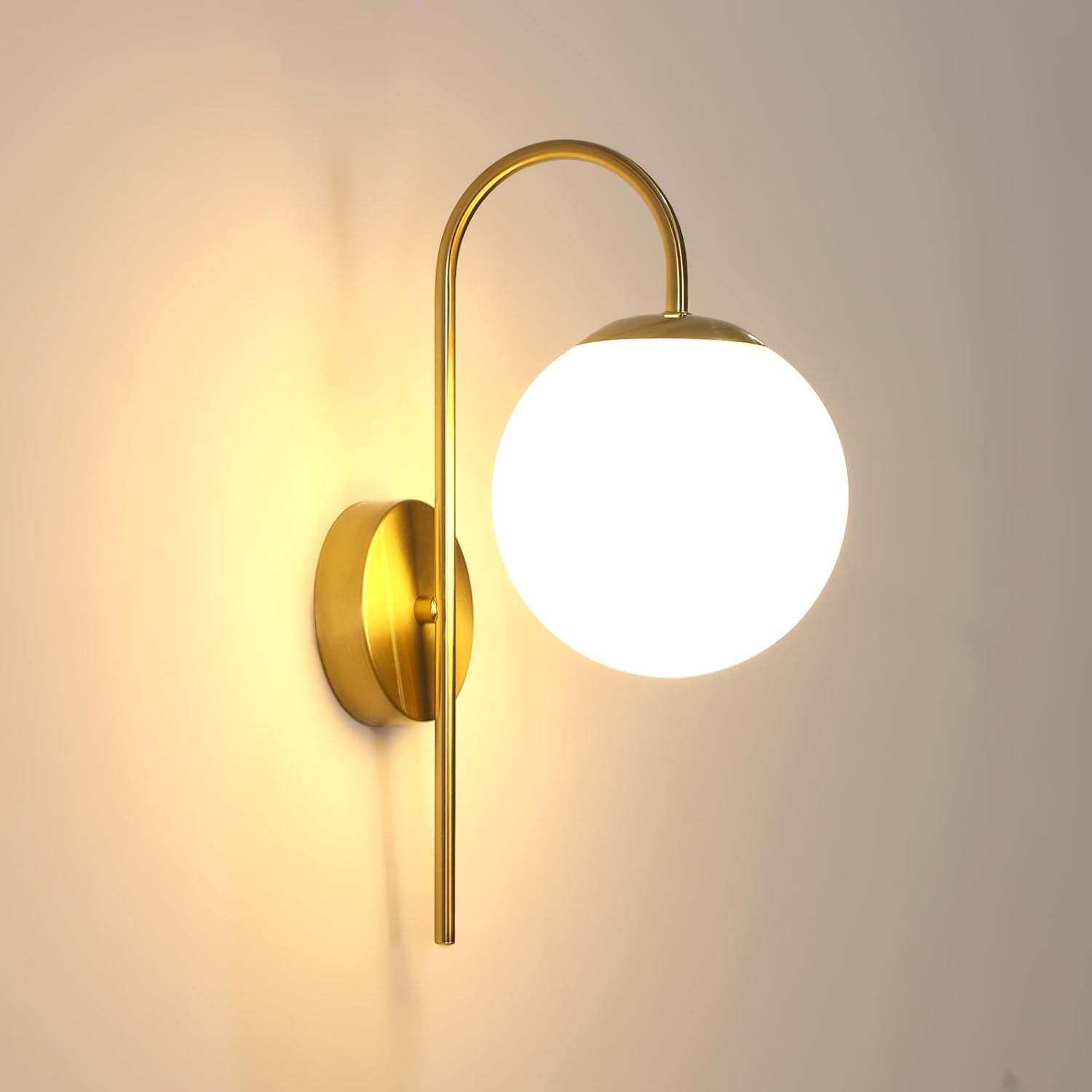 Lámpara de pared interior DELIPOP color oro, lámpara de pared vintage E27 con pantalla de globo de cristal, iluminación de pared para dormitorio, sala de estar, pasillo, escalera.