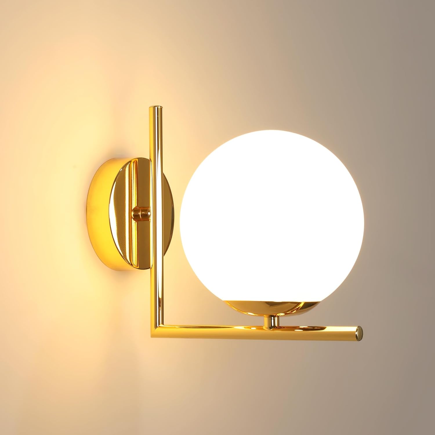 Lámpara de pared de interior DELIPOP color oro, portalámparas E27 de estilo vintage con pantalla de globo de cristal, iluminación moderna para sala de estar, dormitorio, pasillo y escalera.