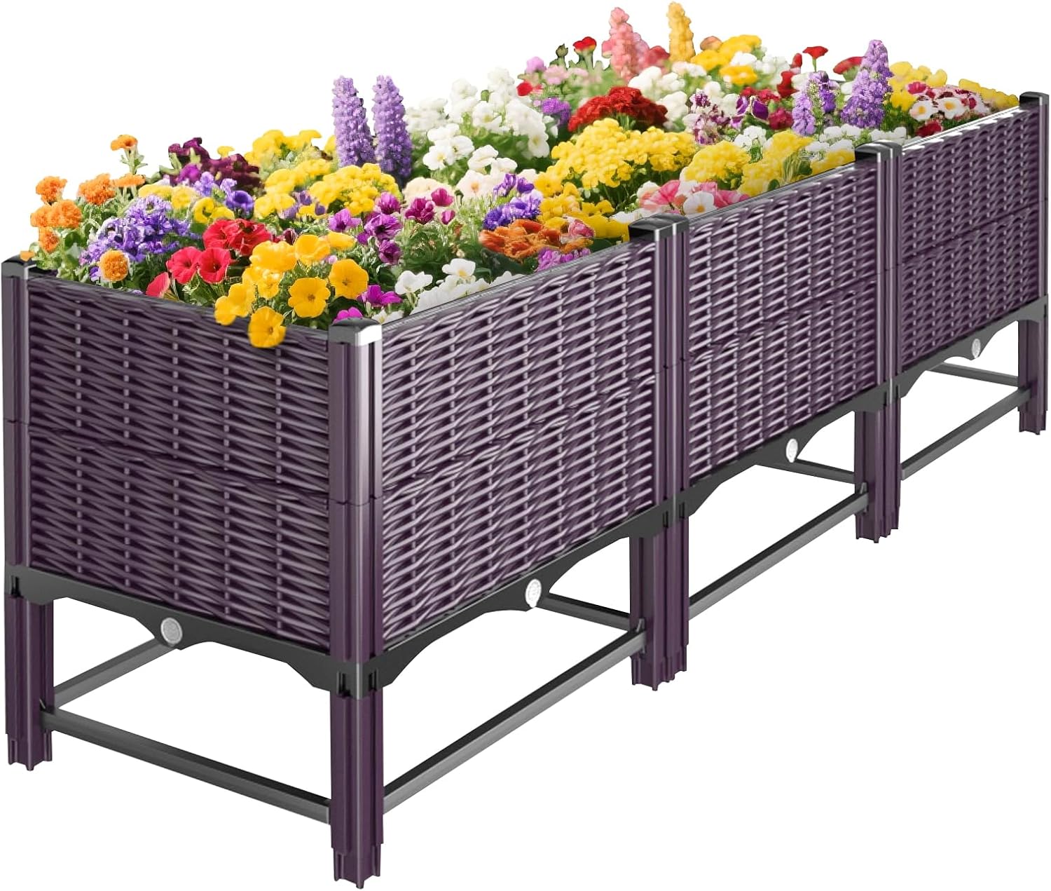Maceta elevada Klippehop con varillas de refuerzo, kit para jardín, balcón o terraza, 120 x 40 x 50 cm, color morado