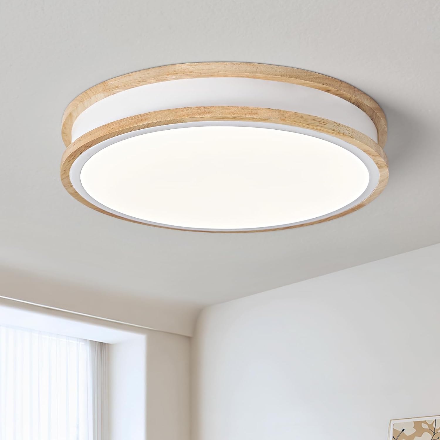 Lámpara de techo LED Vikaey, moderna lámpara de techo LED blanca de 30 cm de madera para salón, dormitorio, oficina, cocina, habitación infantil y pasillo, 24 W, 4000 K.