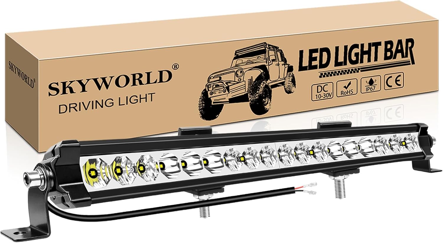 Barra de luz LED de trabajo SKYWORLD, 51 cm (20 pulgadas), 60 W, 6000 lúmenes, delgada, 12 V/24 V, luces auxiliares para vehículos 4x4 todoterreno, SUV, ATV, camiones y tractores, resistente al agua, luz blanca de 6000 K.