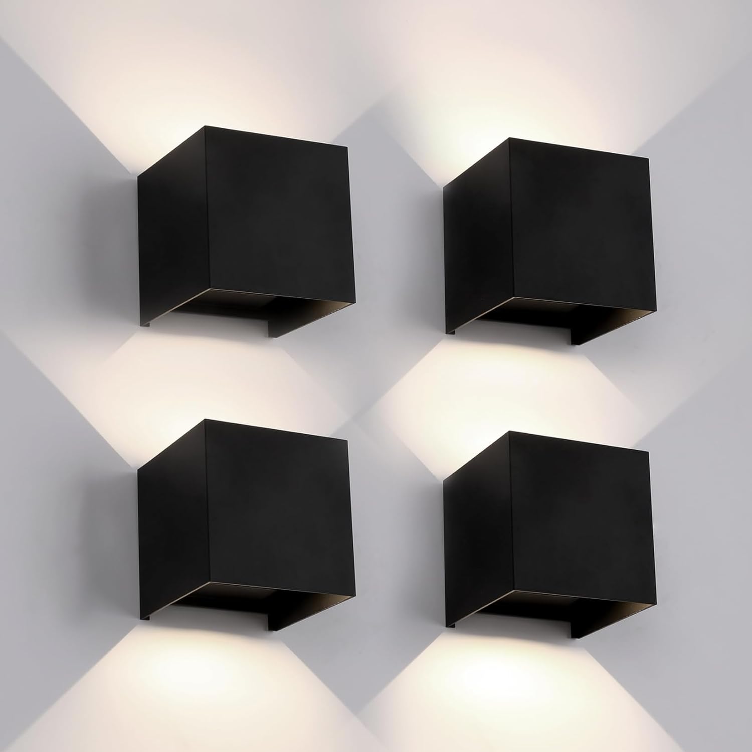 4 apliques de pared para interior/exterior con bombilla LED G9 reemplazable, resistentes al agua IP65, luz natural de 4000K, aplique cuadrado de aluminio, ángulo de haz ajustable, color negro.