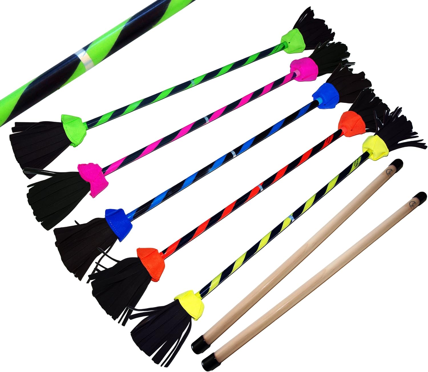 Juego de sticks fluorescentes (5 colores), palos con revestimiento de silicona, de Flash ProCalidad superior, palo de fibra de vidrio, agarre de silicona, flecos más salvajes, fijación con correa.Devilsticks para principiantes y profesionales, de Flames N Games., naranja