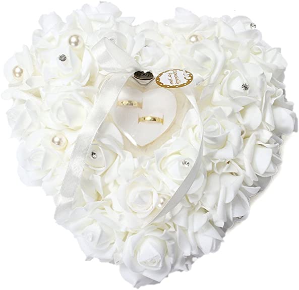 ZJchao Almohada Anillo de Boda, 15x13CM Forma corazón Regalo Anillo Cojín Almohada Romántica Rosa Alianza Anillo Cojín Caja Anillo Favores De La Boda