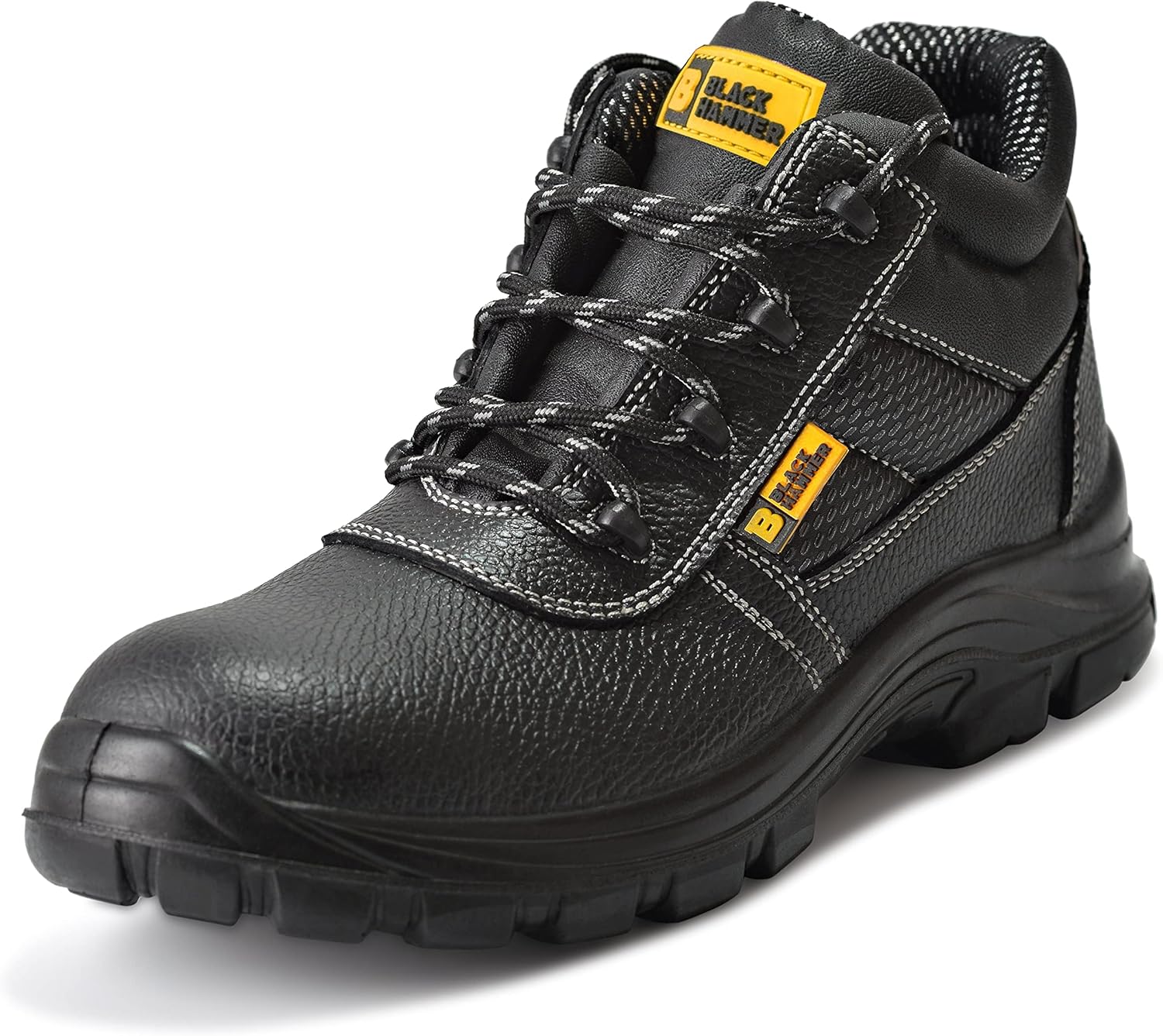 BLACK HAMMER Botas de Seguridad de Cuero para Hombres Puntera de Acero Protección de Entresuela Resistente al Agua Impermeable S3 SRC Calzado de Trabajo al Tobillo de Cuero 1007