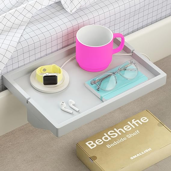 BedShelfie The Original Bedside Shelf - 3 Colores / 2 tamaños - como SE VE EN Business Insider (tamaño Normal, bambú en Gris Claro)