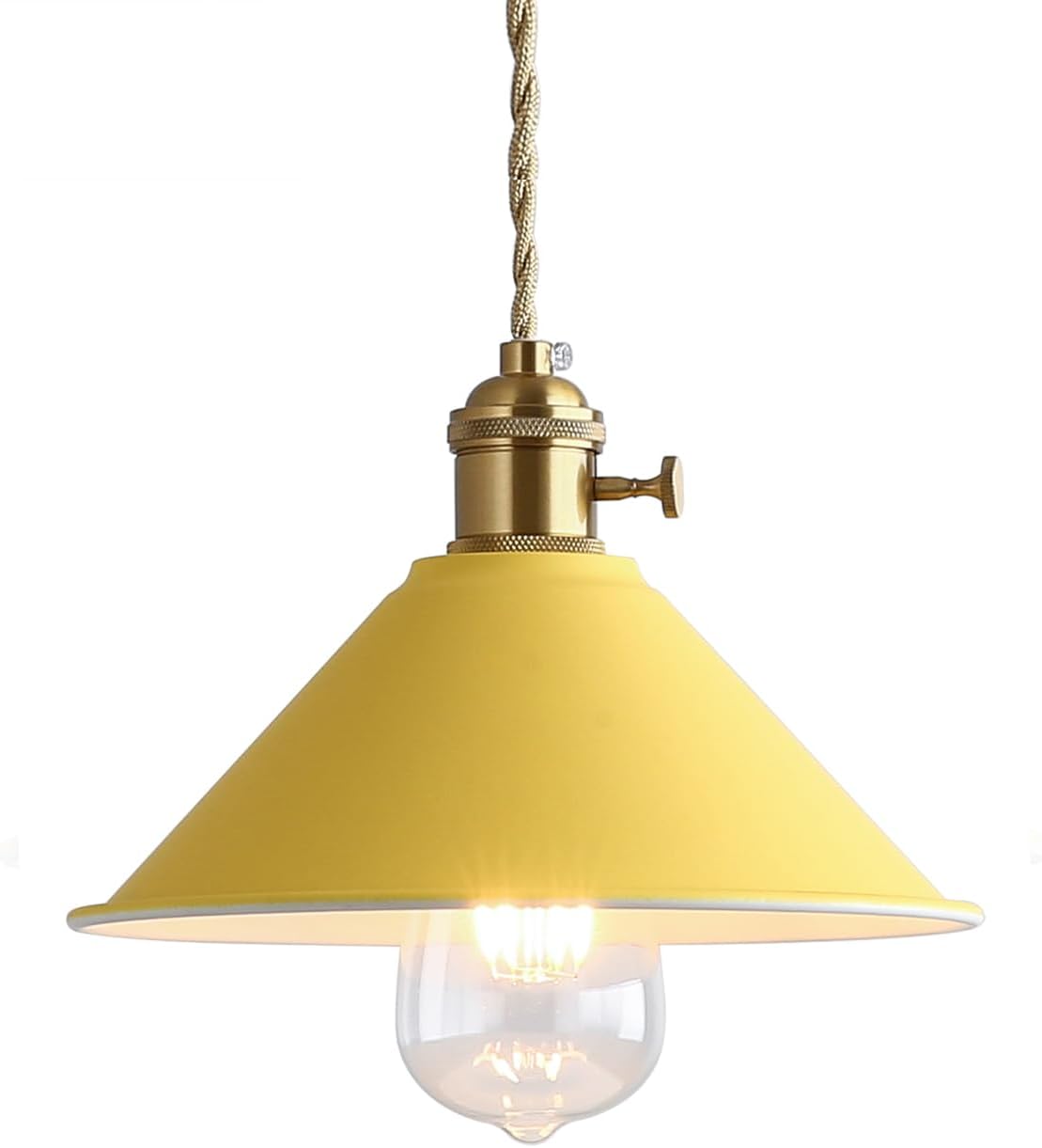 Lámpara colgante Azanaz de 20,5 cm de diámetro con bombilla E27, exterior amarillo e interior blanco, ideal para salón, comedor, restaurante, sótano, etc.