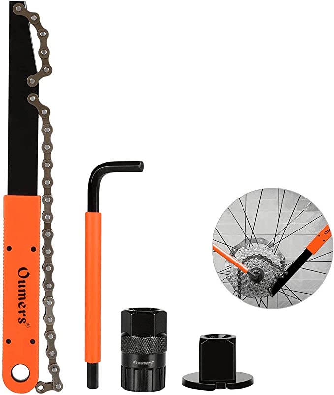 Oumers Herramienta de eliminación de Cassette de Bicicleta con látigo de Cadena Llave de la Bici Herramientas de extracción de piñones Anillo de Bloqueo de Cassette de Bicicleta