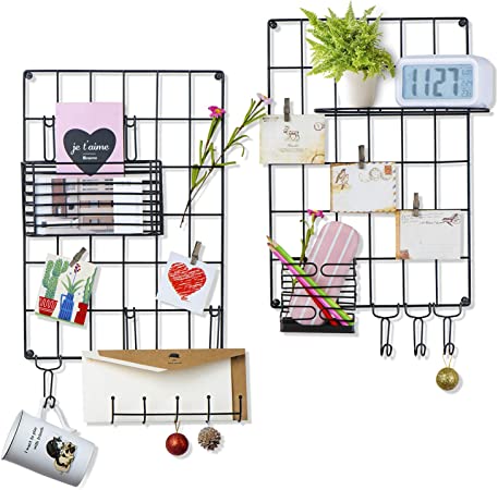 Love-KANKEI Organizador de pared DIY de hierro, panel de rejilla para fotos, multifunción, malla metálica, decoración para pared, decoración para colgar fotos y organizador