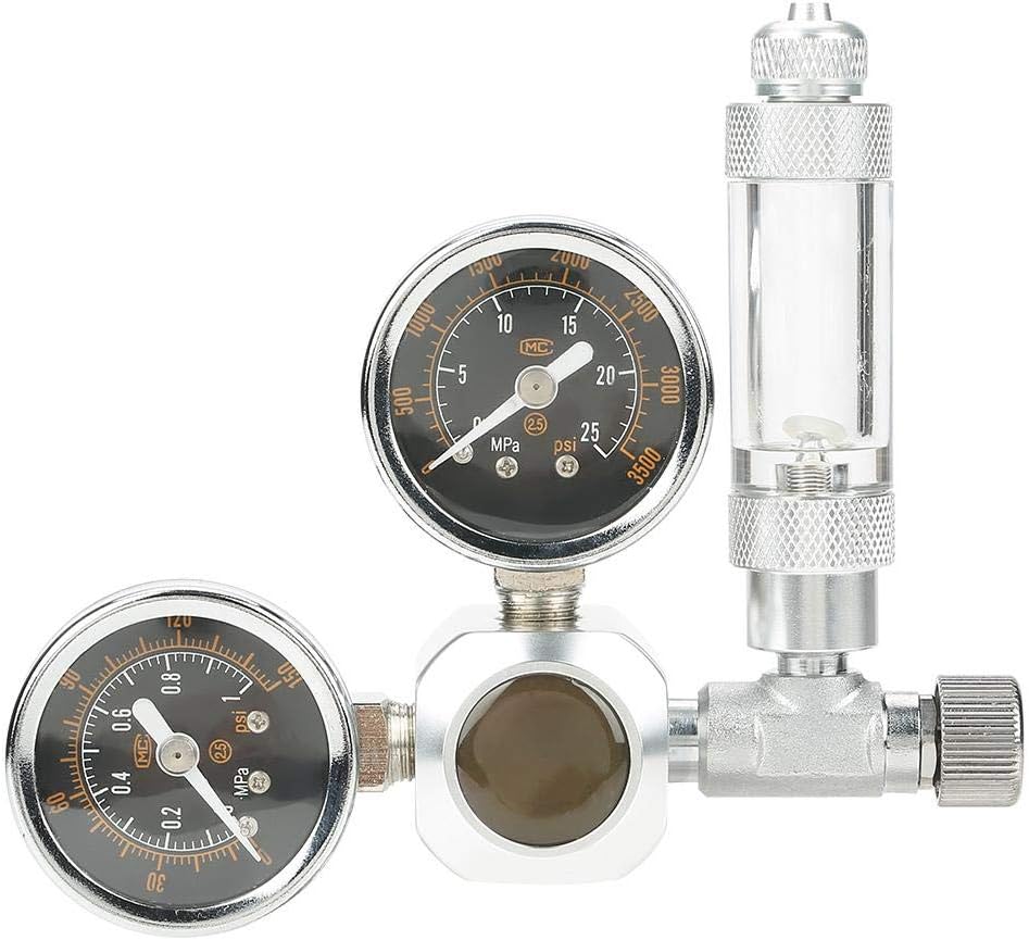 Fdit Regulador de CO2 Acuario Gran Pantalla de Doble Indicador con Contador de Burbujas y Válvula de Retención(G5/8 Interfaz)