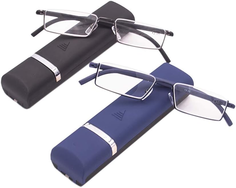 KoKoBin Paquete de 2 Gafas de Lectura con Montura Ultraligera TR90 Ayuda de Lectura Gafas de Metal de Media Montura Ayuda Visual con Estuche para Gafas para Hombres y Mujeres