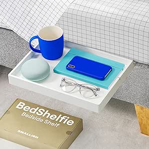 BedShelfie Nachttischregal fr Etagenbett und oberes Etagenbett, Essentials fr Studentenwohnheimzimmer, Hochbett-Nachttisch-Organizer zum Anklipsen, Nachttisch-Tablett – weiße Holzrutsche