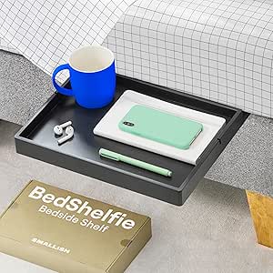 BedShelfie Nachttisch fr Etagenbett und Boxspringbett, Bettablage fr WG-Zimmer, Betttablett schwebend, Bettablage zum Einhängen – Slide Holz schwarz