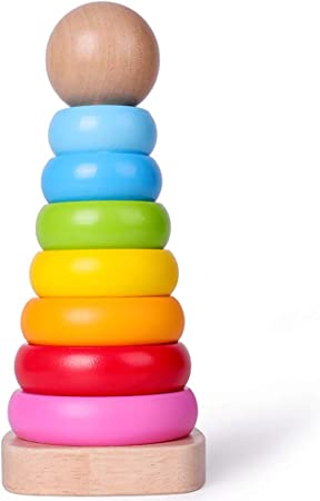 Rolimate Apilador de Madera, Pirámide de Equilibrio del Arco Iris Juguetes de Construcción Educativos Los Mejores tipo Montessori para Bebés Niños Niñas Mayores de 18 Meses (Small)