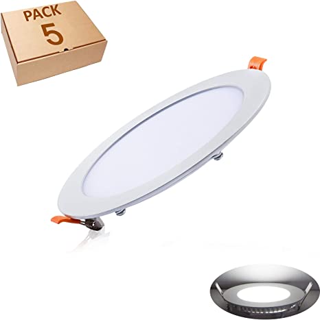 5x Downlight LED Panel 12W Superficie Redondo Ultradelgado Slim Blanco Frio 6000K 960Lm con Transformador Luz Empotrable Equivale a 70W 220V No-regulable Pack de 5