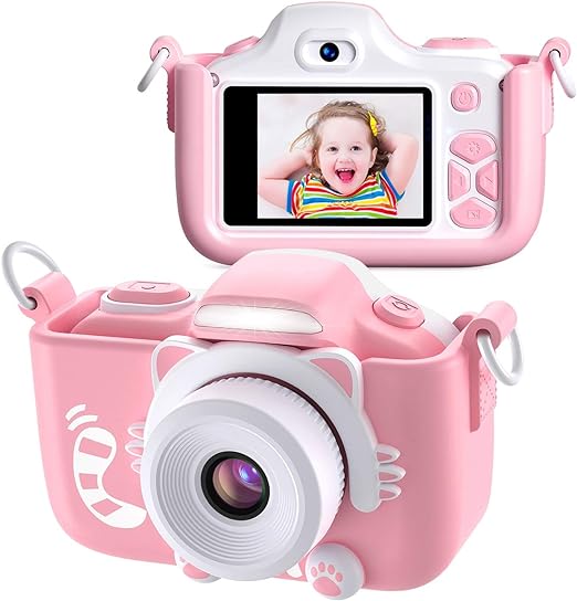 Cámara de niños Kriogor, cámara de foto digital selfie y videos con cámara de video con 16 megapíxeles/ lente dual/ pantalla HD/ 32G TF de 16 megapíxeles/ 2 pulgadas de 2 pulgadas/ 1080p HD/ 32G TF, regalo de cumpleaños para niños (rosa)