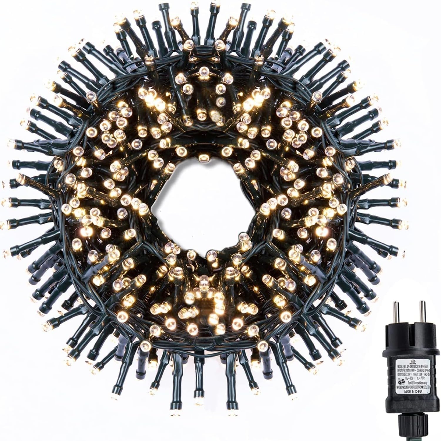 Gresonic - Cadena de luces LED en racimo, alimentación eléctrica, decoración para interiores, exteriores, jardín, árbol de Navidad, boda (750 LED, luz blanca cálida constante) [Clase de eficiencia energética F]