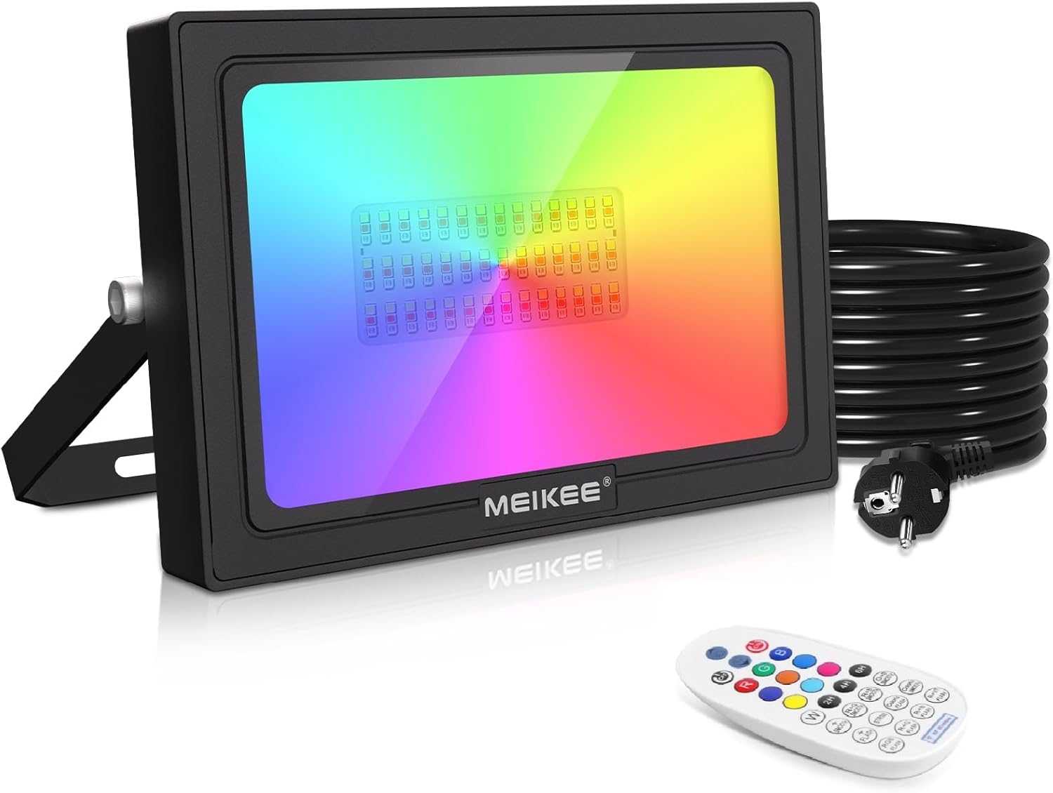 Foco LED RGB MEIKEE de 60 W con control remoto, 30 modos, 10 colores, temporizador, función de memoria, resistente al agua IP66, 6 niveles de brillo, ideal para Navidad, Halloween, fiestas y como foco decorativo. 1 unidad.