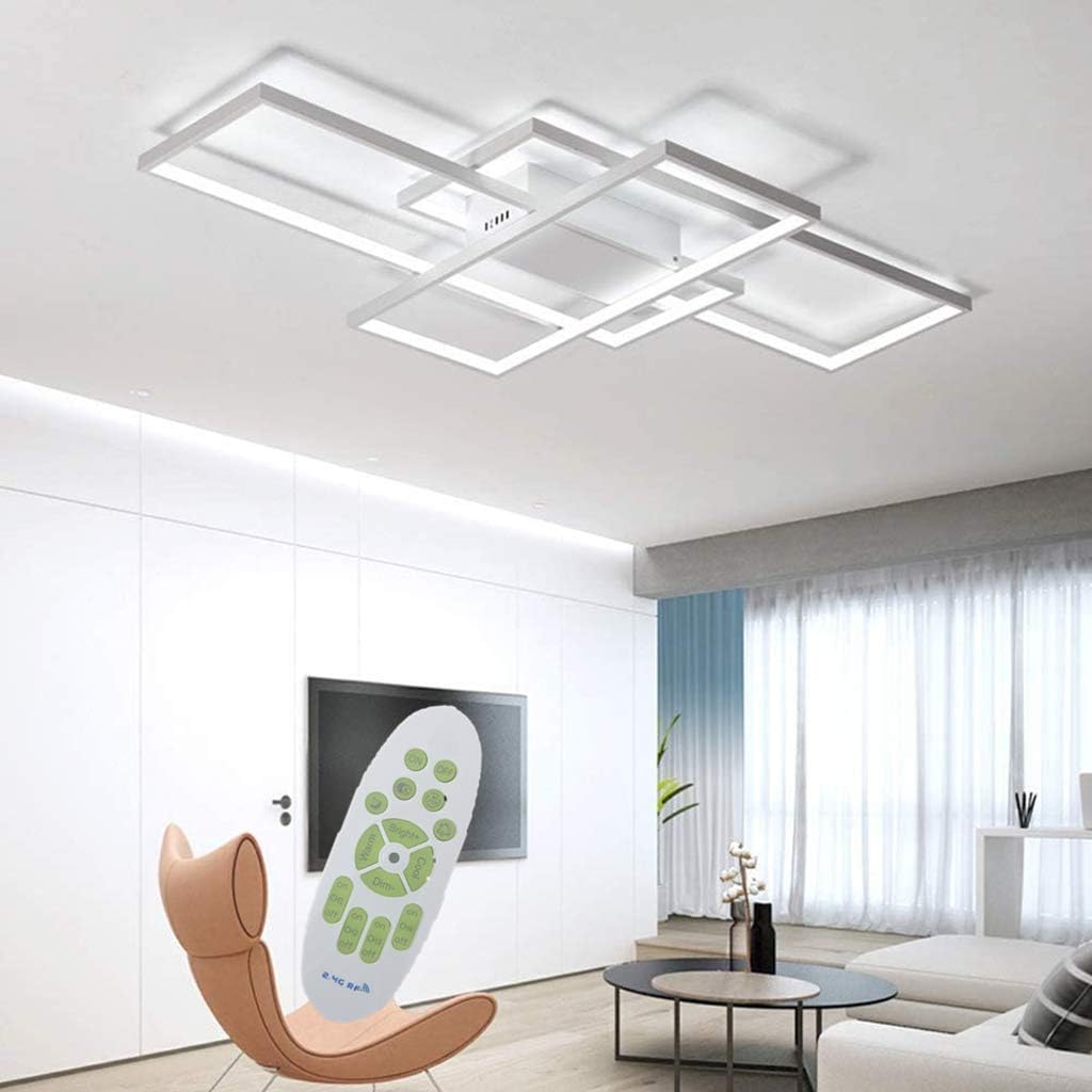 Lámpara de techo LED regulable Jsz, lámpara de salón con mando a distancia, moderna lámpara de techo minimalista, lámpara de techo con diseño creativo de metal y acrílico, lámpara de decoración para dormitorio, blanca, 140 cm