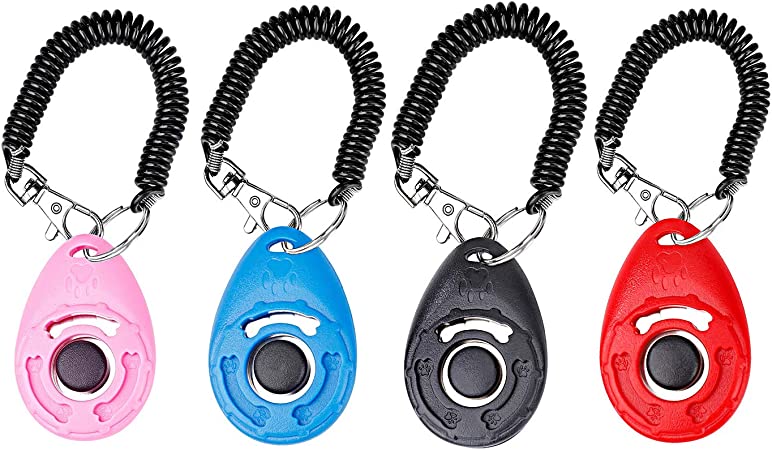 MaoXinTek Clicker para Adiestramiento Perro, Multicolor Training Clicker con Correa para la Muñeca para Perros Gato Caballo Pajaros, 4 Piezas Pulsadores