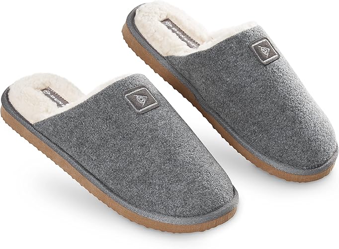 Dunlop Zapatillas Casa Hombre, Memory Foam Pantuflas Peluche Abiertas, Zapatillas De Estar En Casa Invierno Calientes Suela de Goma Dura Interior Exterior, Regalos para Hombre (41 EU, Gris)