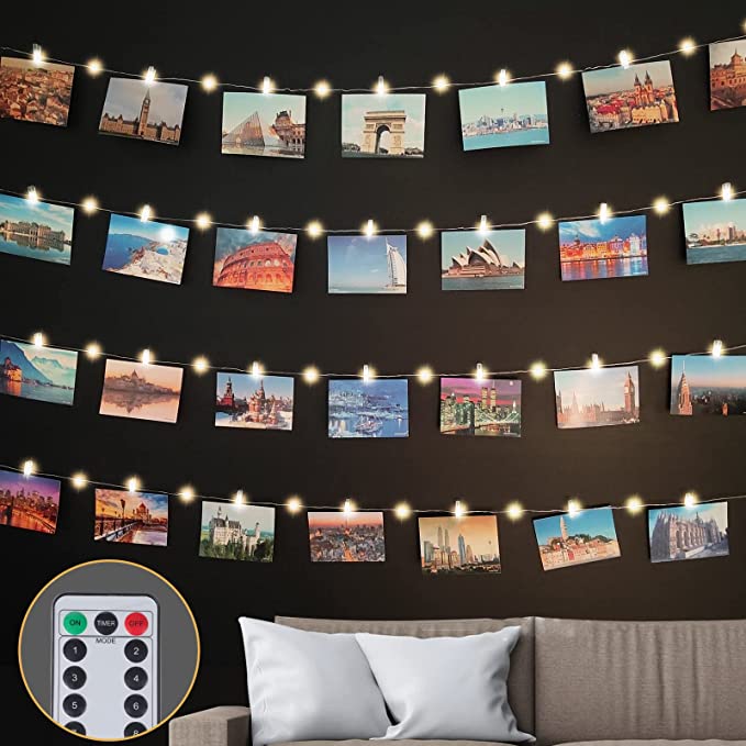 Diyife Clip Cadena de Luces LED, [12m120 LED+Impermeable+Control Remoto] Foto Clips Guirnalda de Luces,8 Modos de Luz,60 LED Photo Clip para Colgar Fotos,Navidad Decoración, Fiestas, Bodas,Cumpleaños