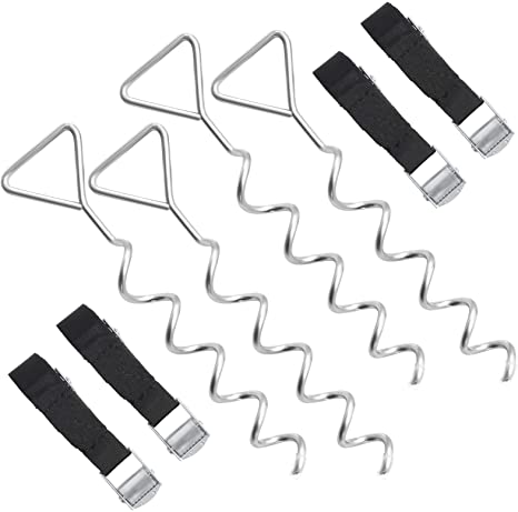 SONGMICS Estacas para Trampolín en Espiral, Dispositivo de Anclaje al Suelo con Estacas de Hierro Galvanizado, Correas de Poliéster, Hebillas de Acero SGN15INV1