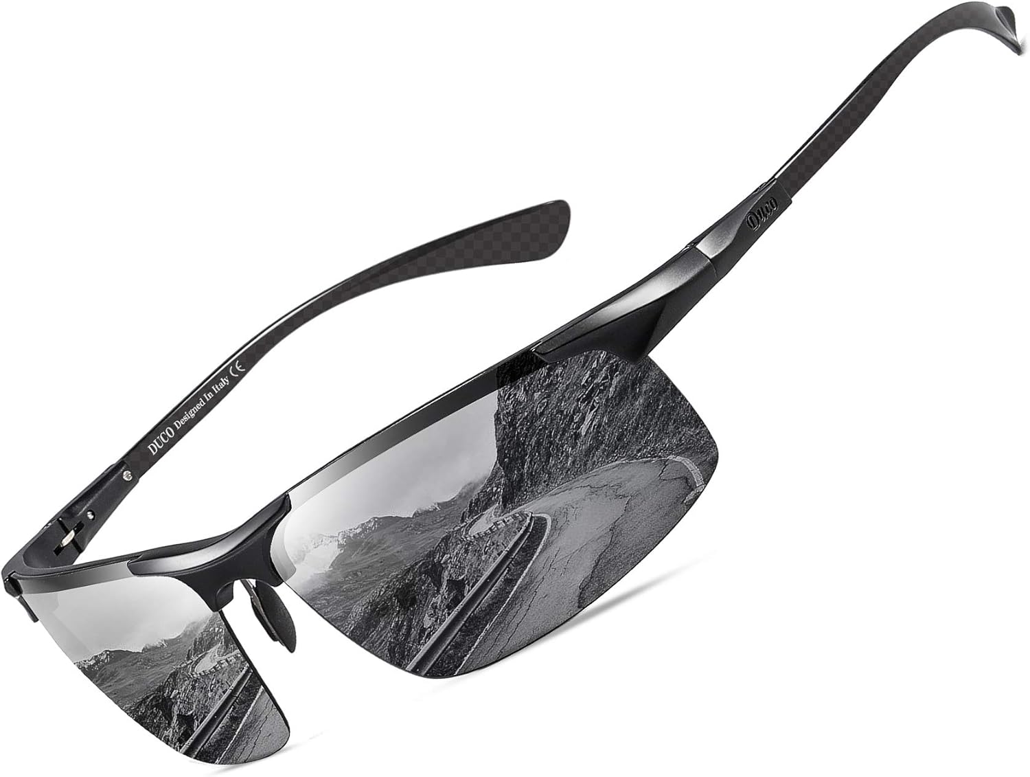 DUCO Gafas de sol polarizadas para hombre con montura de metal y patas de fibra de carbono UV400 CAT 3 8277 (negro, gris)