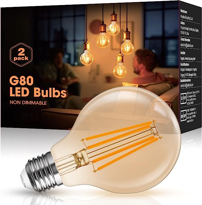 Fulighture Edison Vintage Bombilla, E27 LED Filamento Lámpara, 4W Equivalente a 40W, 400lm, Blanco Cálido 2700K, Bombilla Vintage ideal para nostalgia y retro iluminación, no regulable, 2 unidades