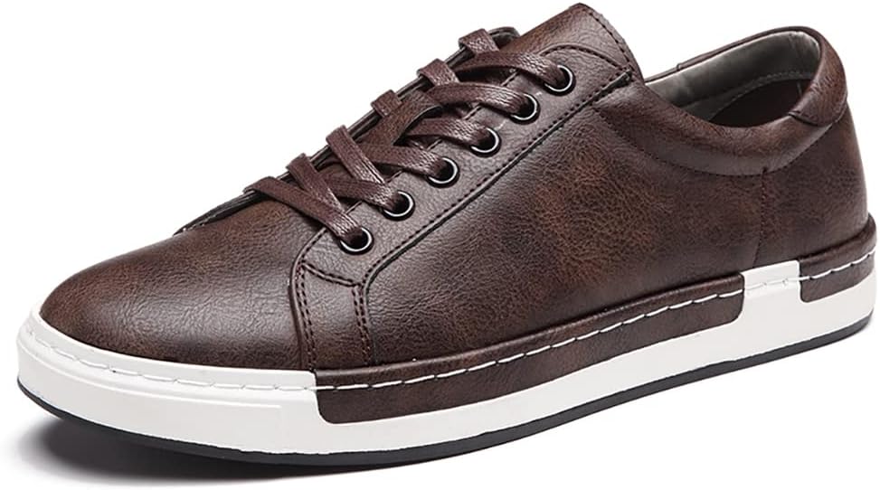 Hombres de Cuero Casual Skateboard Zapatos de Moda de Encaje hasta Mocasines Antideslizantes Pisos de Moda de Negocios cómodas Zapatillas de Deporte