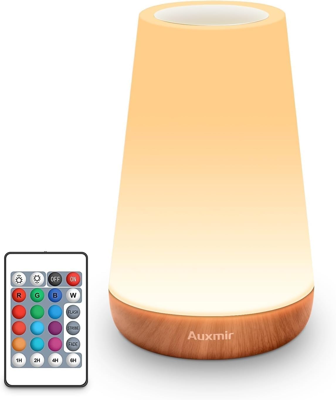 Lámpara de mesilla Auxmir con 5 modos, cambio de color RGB, luz nocturna infantil recargable por USB con control remoto, lámpara de mesa LED inalámbrica con atenuación táctil y función de temporizador, luz para la lactancia del bebé para la decoración del dormitorio.