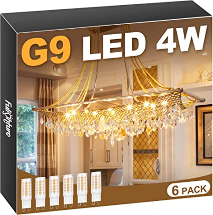 Fulighture Bombilla LED G9 de 4W Equivalente a 50W Lampara Halógena, Blancas Cálidas(3000K), 400LM, No regulable, Sin parpadeo, Sin Estroboscópico, 360 Grados. paquete de 6