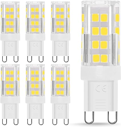 Fulighture Bombilla LED G9 de 5W Equivalente a 40W Lampara Halógena, 6000k, 400LM, No regulable, Sin parpadeo, Sin Estroboscópico, 360 Grados, lámpara g9 para iluminación del hogar, paquete de 6