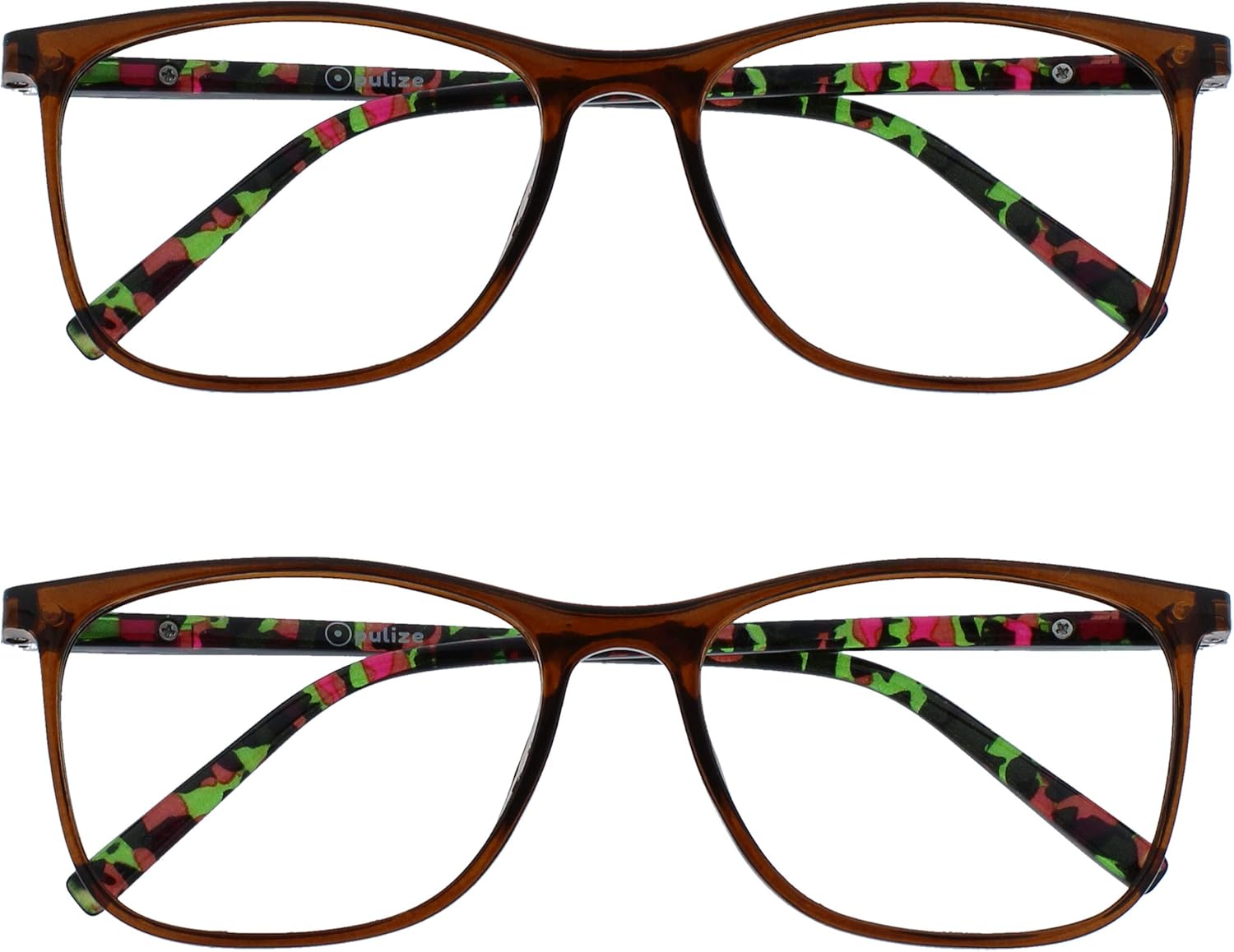 OPULIZE Gafas de lectura de arco Paquete de 2 Patillas estampadas con marco rectangular delgado y elegante Bisagras de resorte Resistente a los arañazos Marrón Hombres Mujeres RR66-2 +2.50