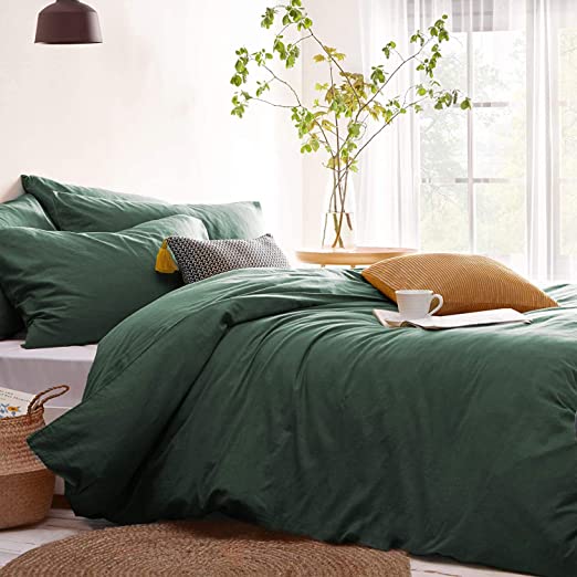 Lanqinglv Juego de ropa de cama de 155 x 220 cm, 4 piezas, color verde oscuro, de microfibra, 2 fundas nórdicas de 155 x 220 cm con cremallera + 2 fundas de almohada de 80 x 80 cm