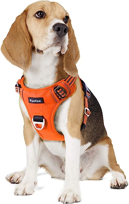 Arnés para perro Funfox, arnés para mascotas, chaleco ajustable para caminar fácilmente, material Oxford transpirable, tiras reflectantes con clip frontal de metal para control de perros de razas pequeñas medianas y grandes