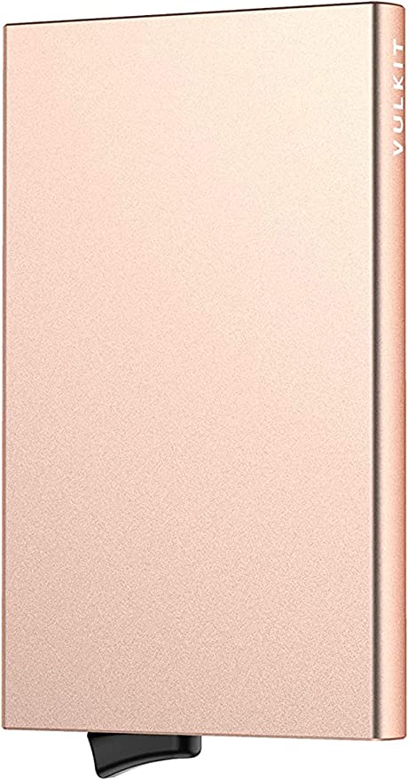 VULKIT Alpha Tarjeteros para Tarjetas Bloqueo de RFID Pop up Automatico Cartera Tarjetero de Aluminio Hombre o Mujer para 5 Tarjetas